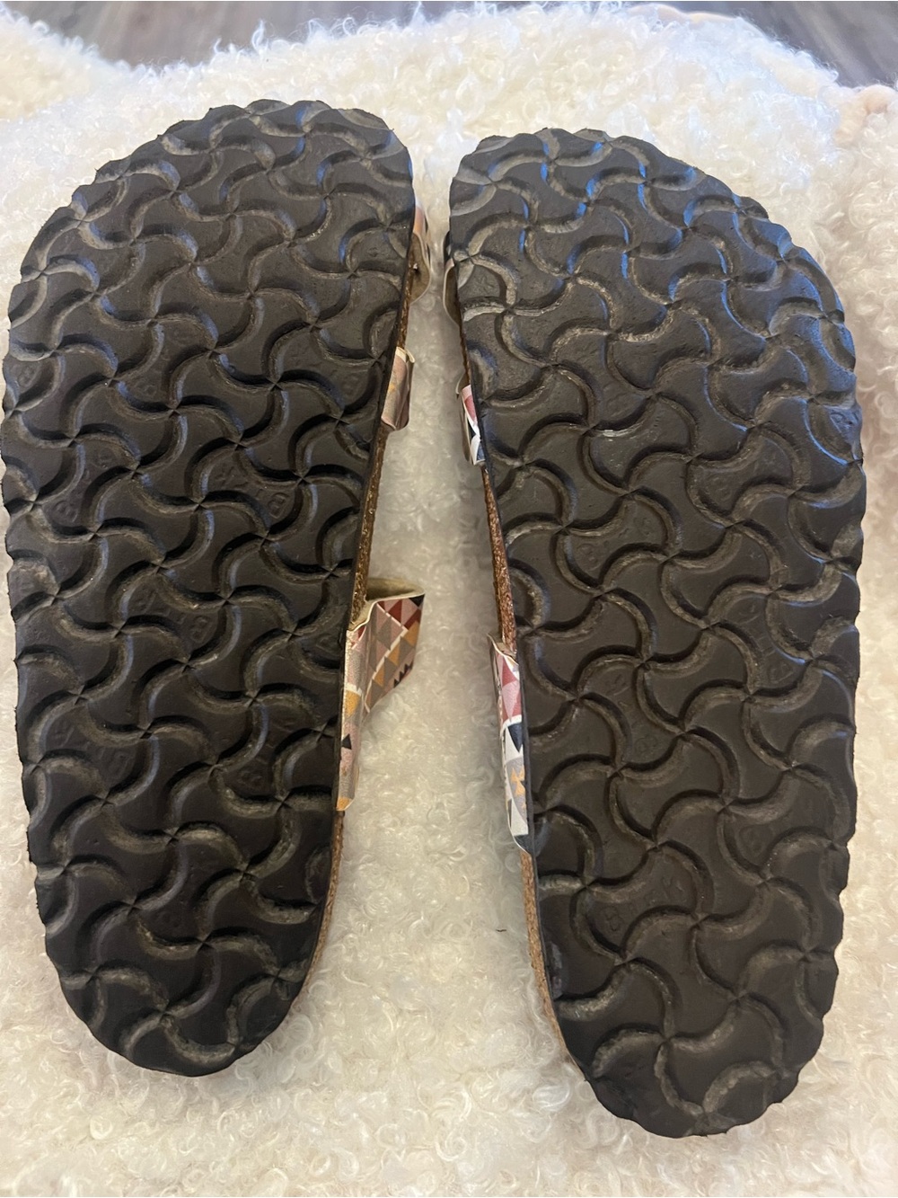Birkenstock Mayari Sandals in Pink, Tan, Cream & Gray Geometric Print - Picture 8 of 15